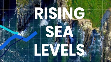 Rising-Sea-Levels-text-and-blue-graphs-moving-against-sea