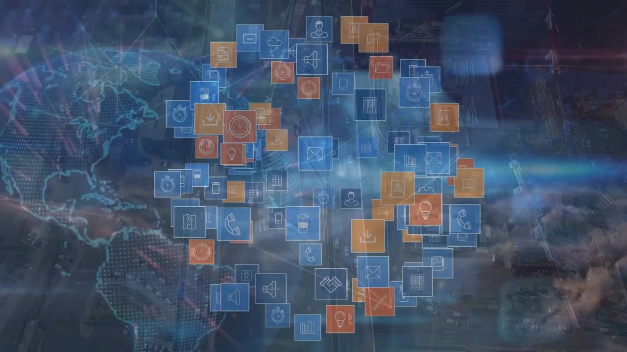 Animation of connections and globe over road traffic