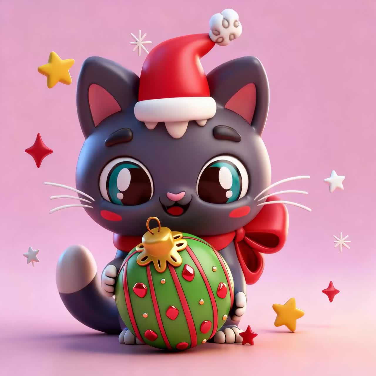 Cute Cartoon Cat with Christmas Ornament
