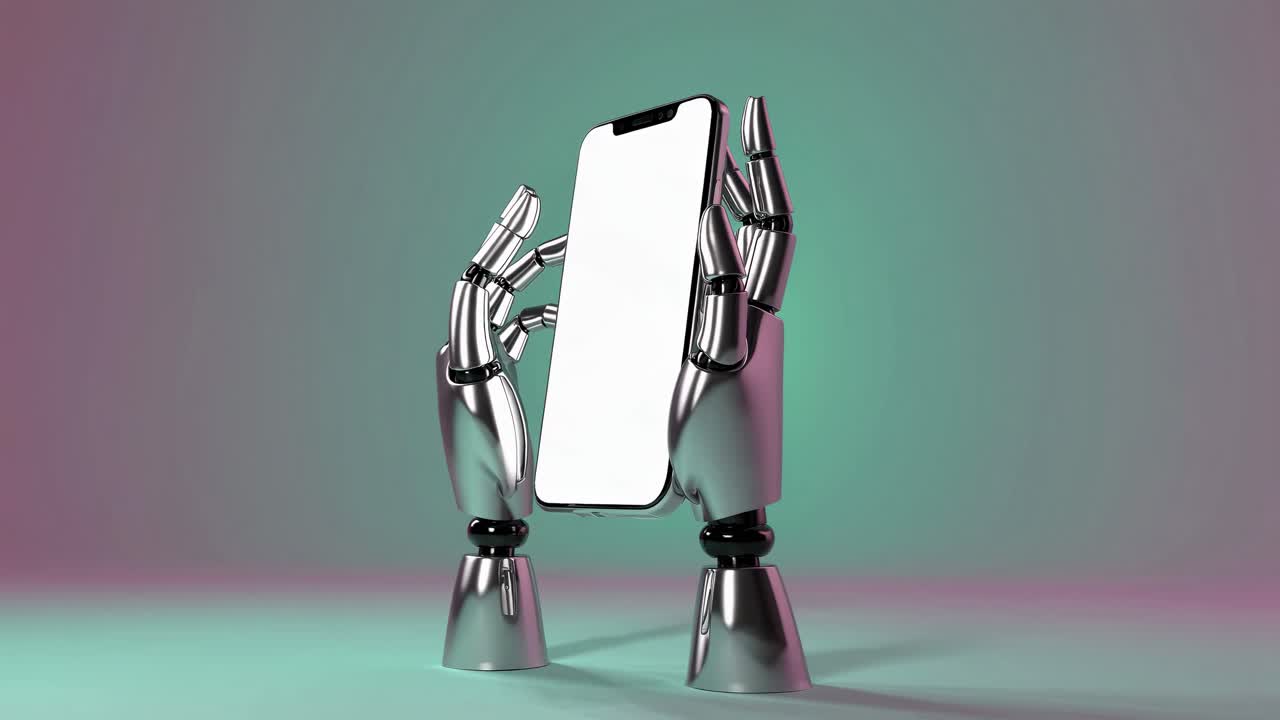 robot que sostiene un teléfono inteligente