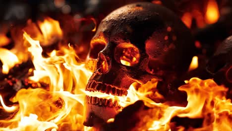 a burning skull in the middle of a fire