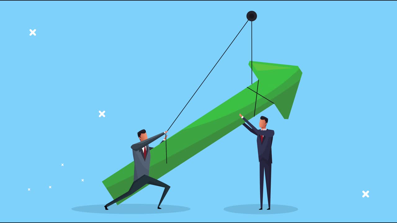 성공한 사업가 팀 화살을 당기고