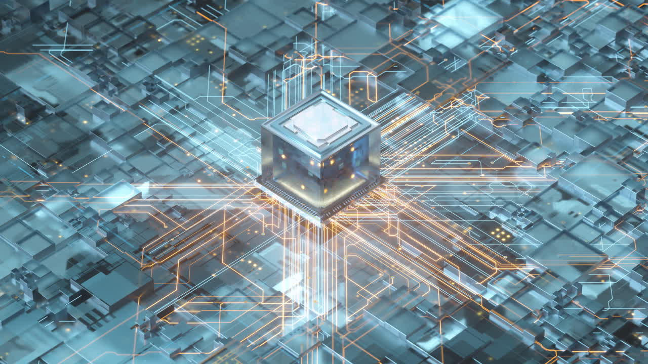 회로판, 전자, 사이버 공간 배경, 3d 렌더링