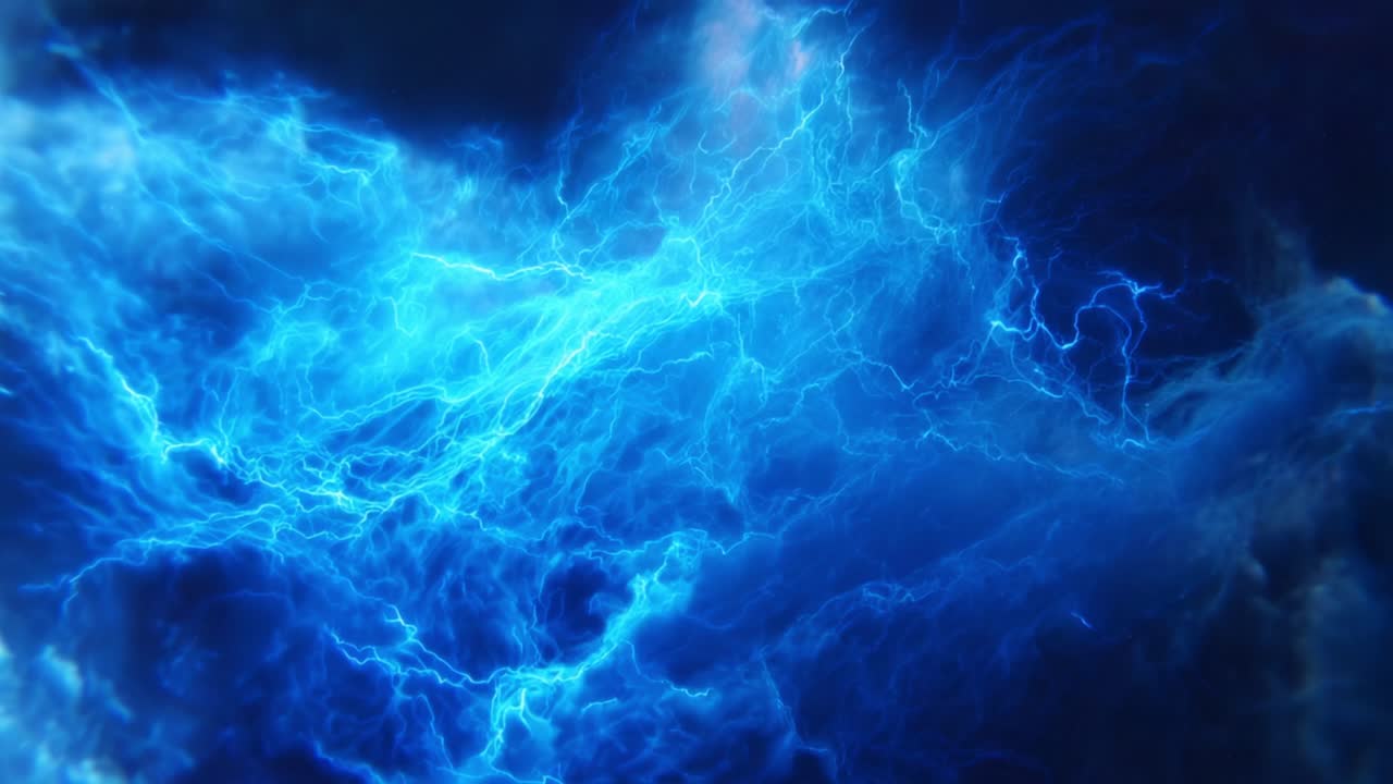 An Incredible Display of Electric Blue Lightning and Energetic Streams Flowing Through a Dark Cosmic Background, Capturing the Essence of Nature's Most Powerful Phenomena
