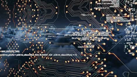 animación del procesamiento de datos en una placa de circuitos informáticos