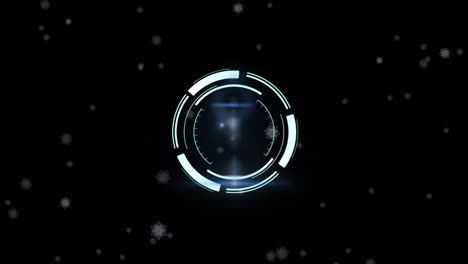 Animation-of-processing-safe-lock-over-snow-falling-on-black-background