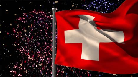 Animación-De-La-Bandera-De-Suiza-Sobre-Fuegos-Artificiales.