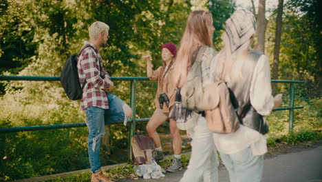 tourists talking while standing near railing on vacation