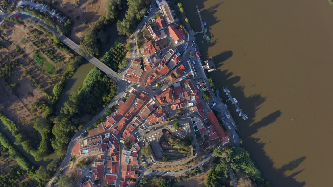 Aerial View of Alcoutim Portugal on Guadiana River at Golden Hour