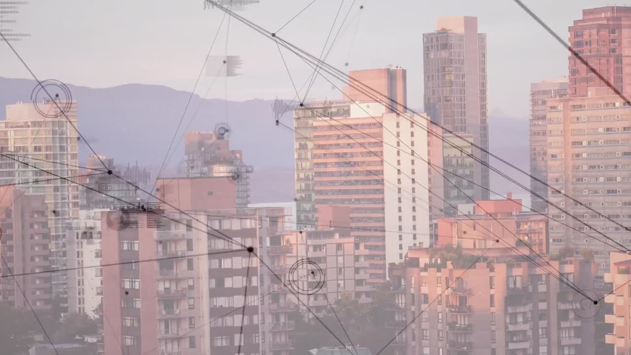 도시 풍경에 대한 연결 네트워크의 애니메이션