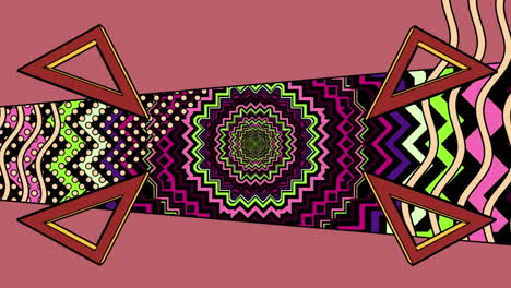 animation of glowing moving kaleidoscopic shapes and graphics over black background