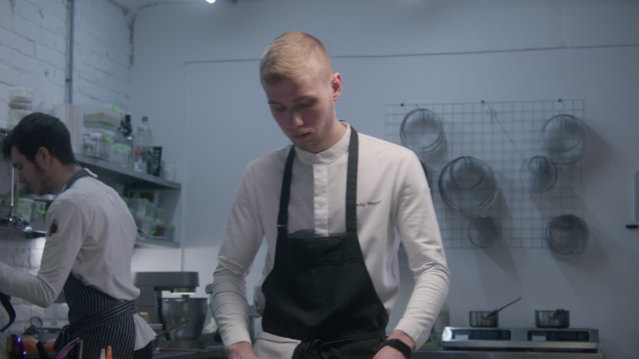 cocineros profesionales preparando comida en la cocina de un restaurante
