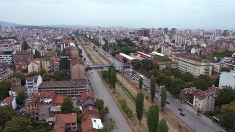 sofia bulgaria. drone shot of traffic on slivnitsa boulevard and downtown neighborhood