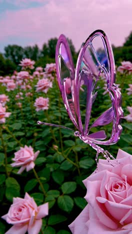 close-up video angle of a transparent butterfly perched on a pink rose video. live mobile wallpaper