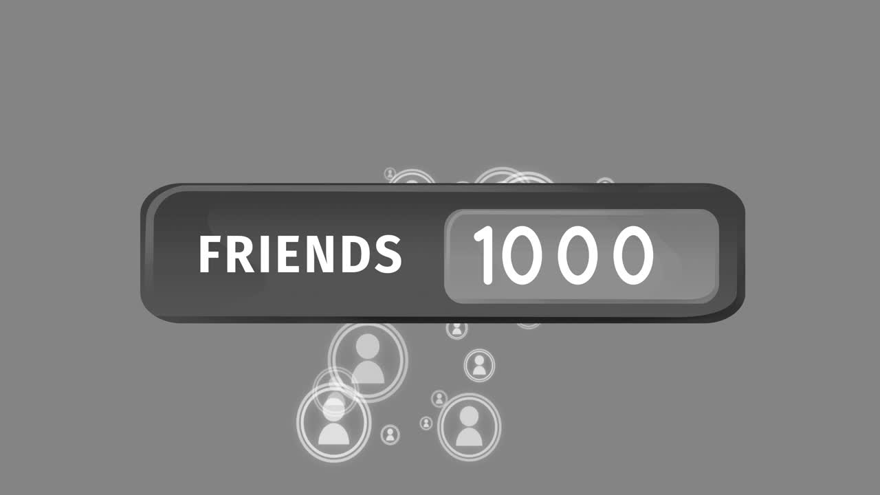 animación de números cambiando y amigos texto sobre varias personas iconos en fondo gris