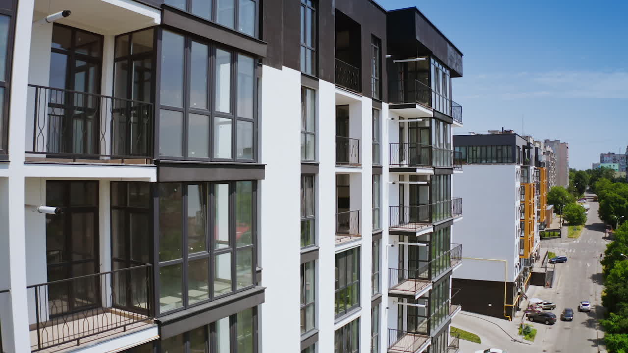 Urban landscape of apartment complex. Aerial view of typical multi level apartment building