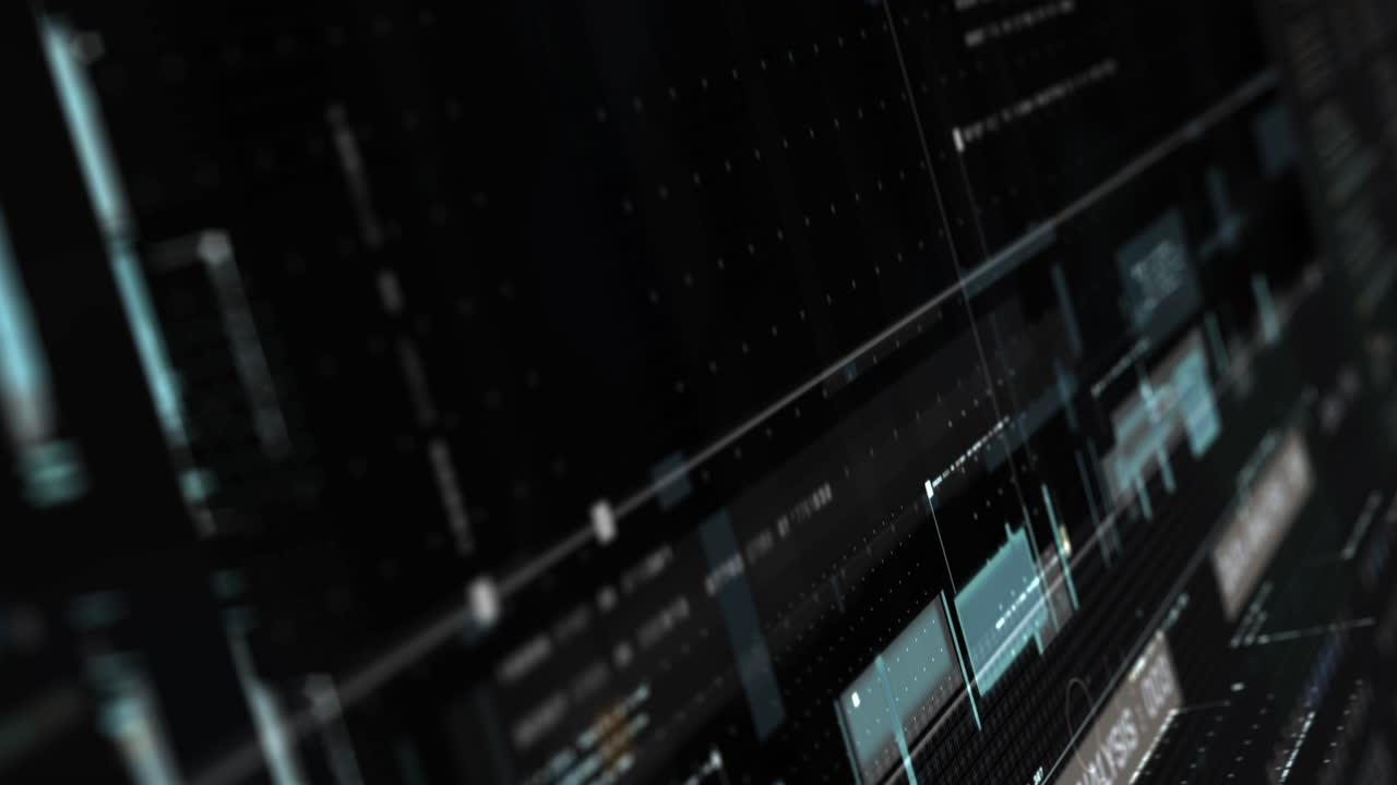 Futuristic holographic simulation of artificial neural networks, artificial intelligence deep learning performing analytic computational head up display background