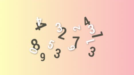 random numbers and alphabets moving and changing against orange and pink background