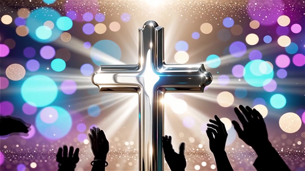 Croce Cristiana Luce Celestiale Sfondo per il Culto.
