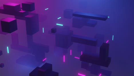 animation of glowing light trails moving over cubes on purple background