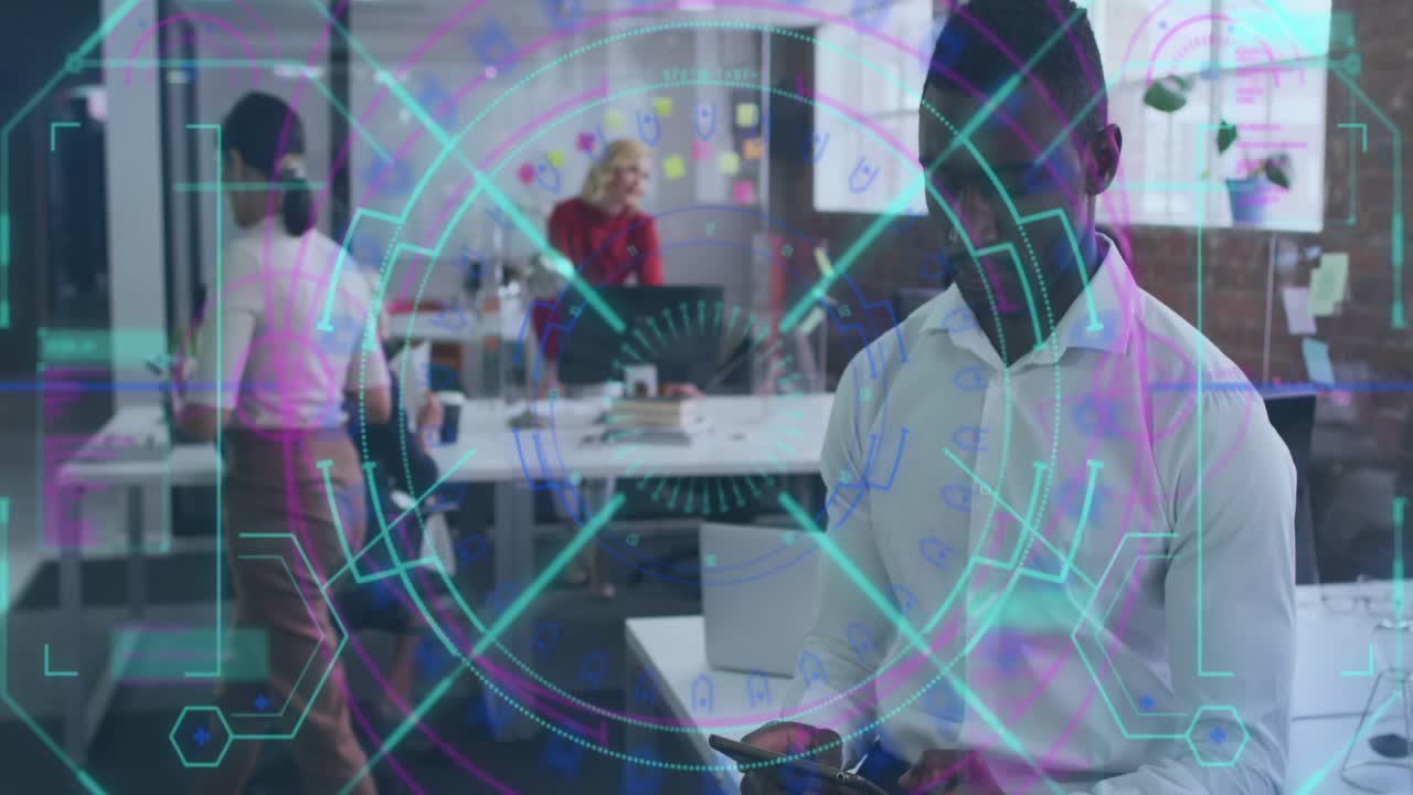 Animation of data processing with scope scanning over diverse business people