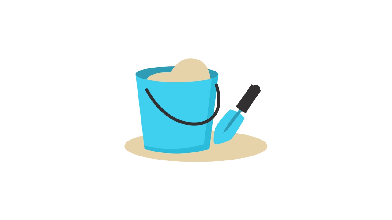 Cartoon Animation of a Blue Sand Bucket and Shovel