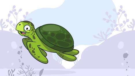 une animation d'une illustration de tortue de mer dessinée à la main