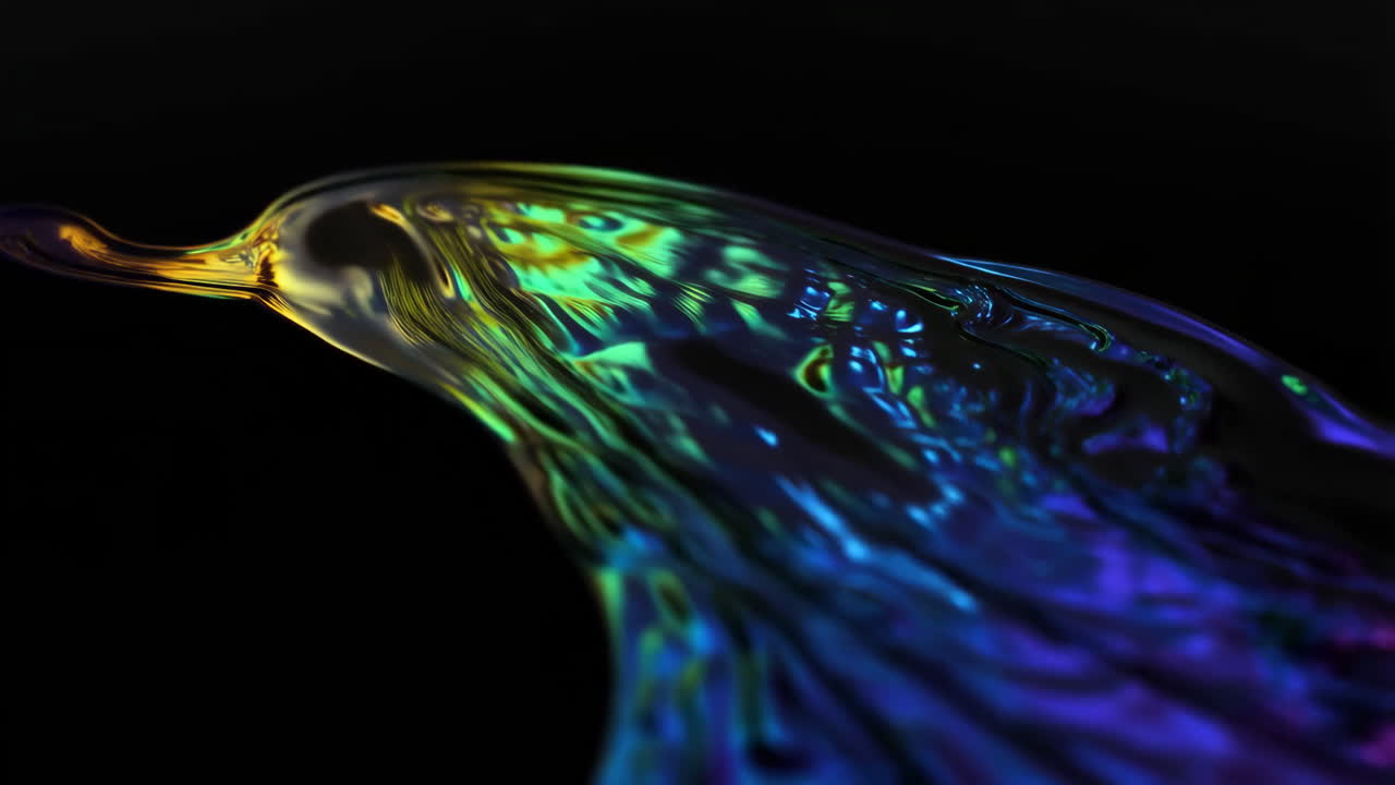 Abstract iridescent liquid on black background