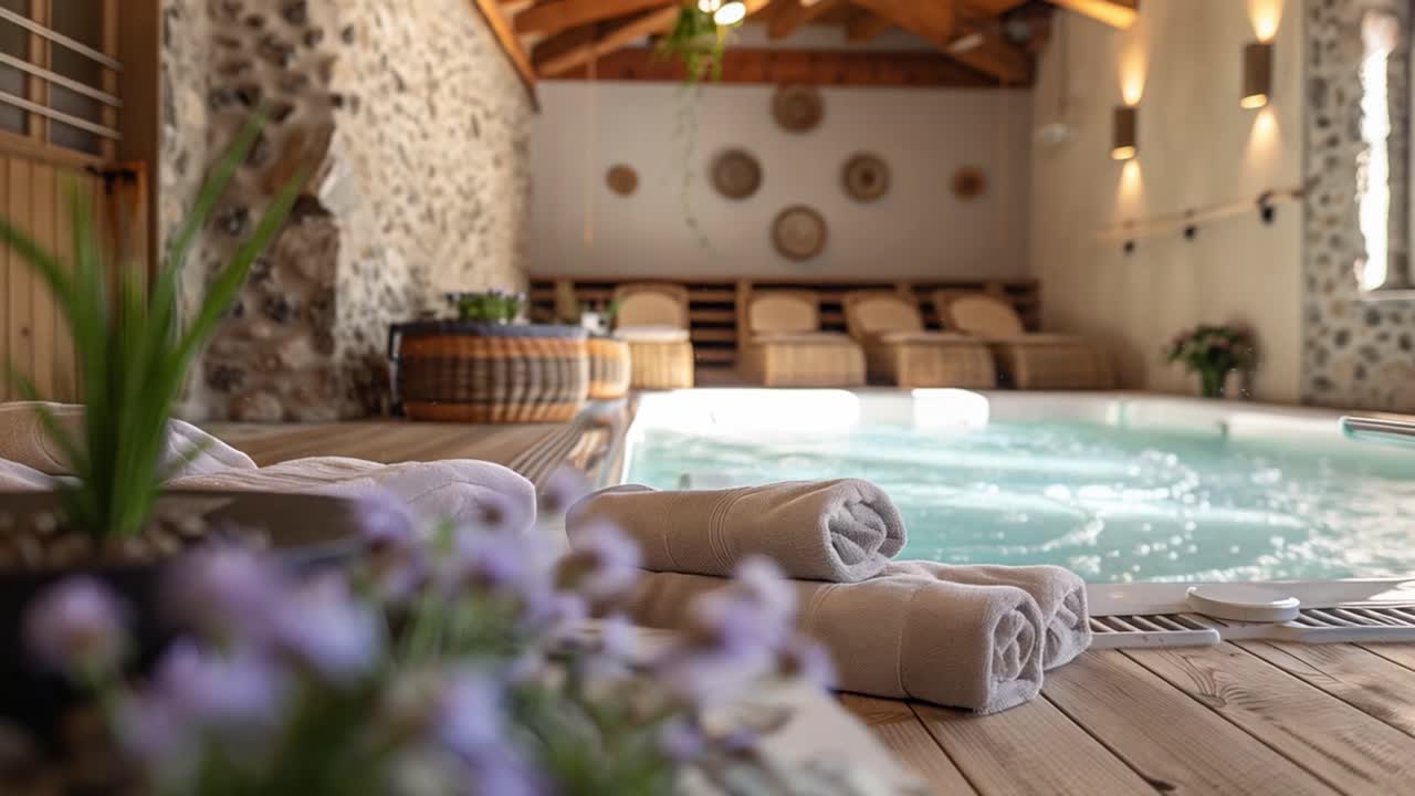 Indoor swimming pool and jacuzzi area in a luxury spa