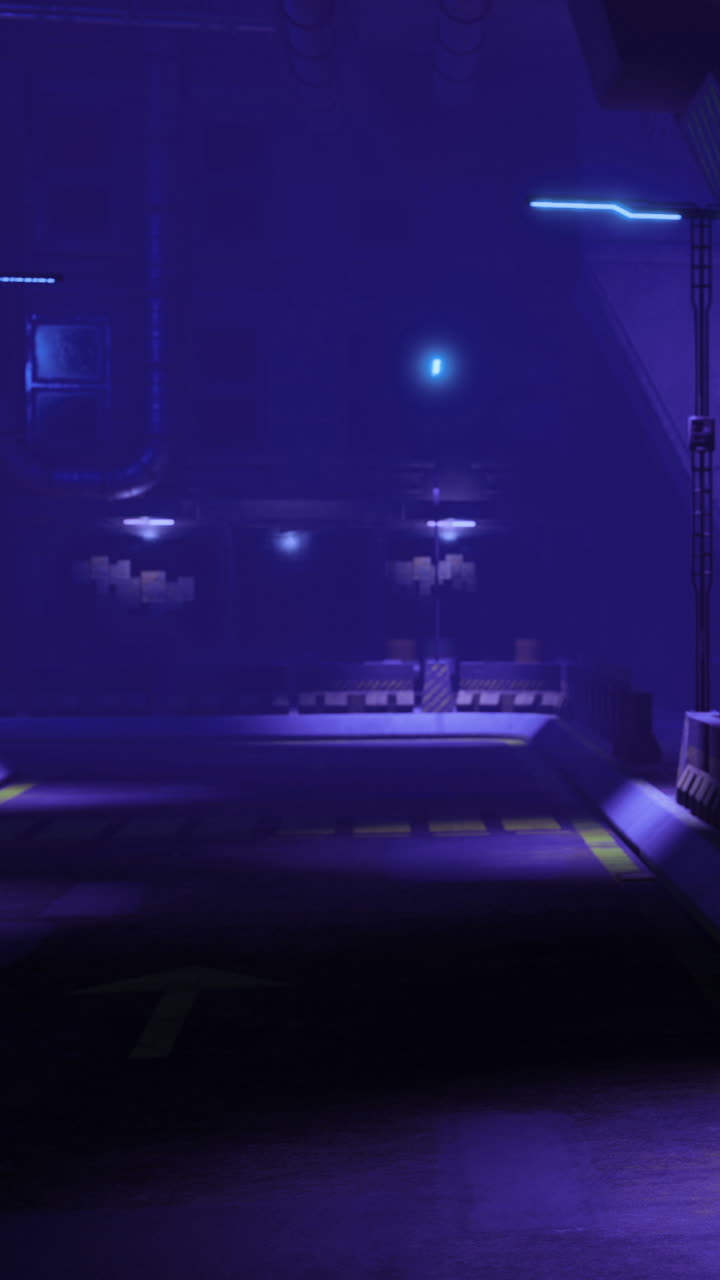 Scena notturna in un ambiente urbano futuristico con luci blu