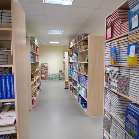 bookshelves in university library. interior of the library with shelves full of books