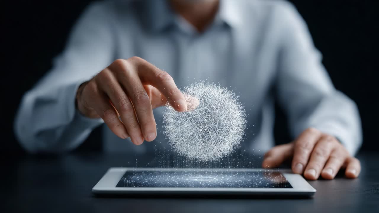 Exploring Digital Realms: A Person Interacting with a Floating Sphere Above a Tablet Screen, Blurring the Lines Between Technology and Imagination
