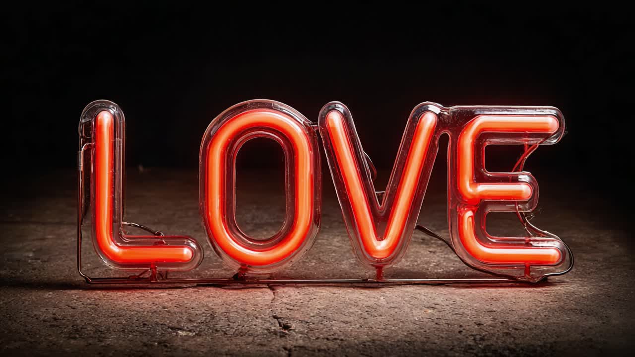 Vibrant Neon Sign Illuminates the Word 'LOVE', Creating a Striking Contrast Against a Dark Background, Evoking Feelings of Affection and Emotion