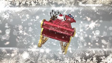 Santa-in-sleigh-with-reindeer-with-snowflakes