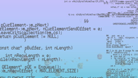 animation of computer code with floating bubbles on gradient blue purple background