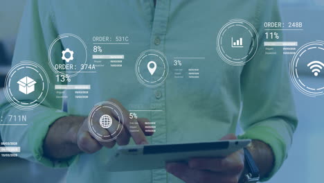 interacting with digital data analytics, person using tablet screen for animation