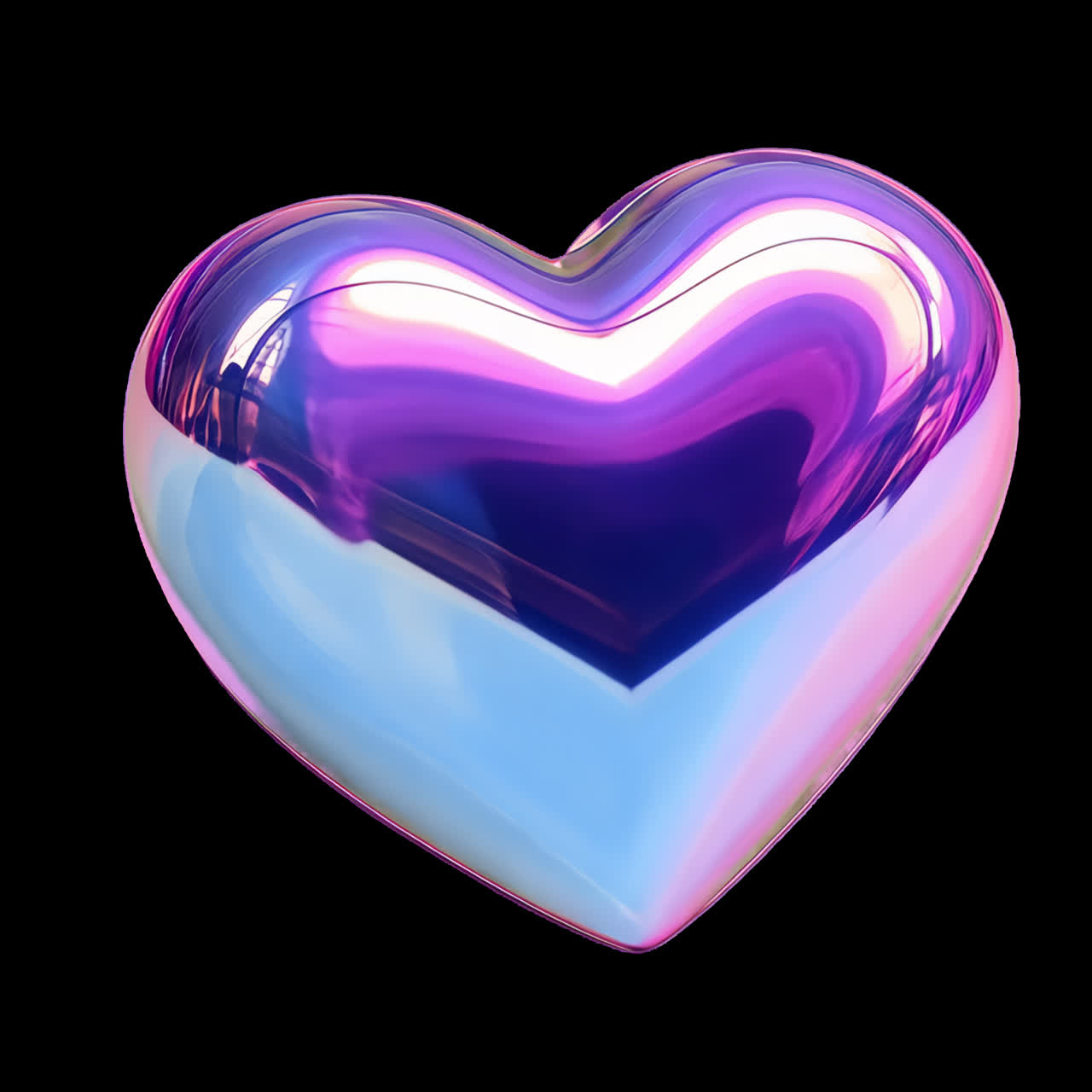 Glossy iridescent heart shape animation isolated asset, transparent 4K video, alpha channel, ProRes
