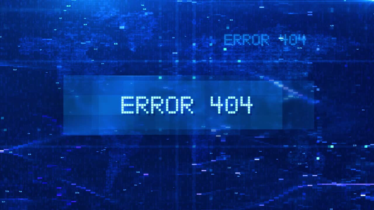 Error 404 Digital Text Animation over Futuristic World Map and HUD Effects