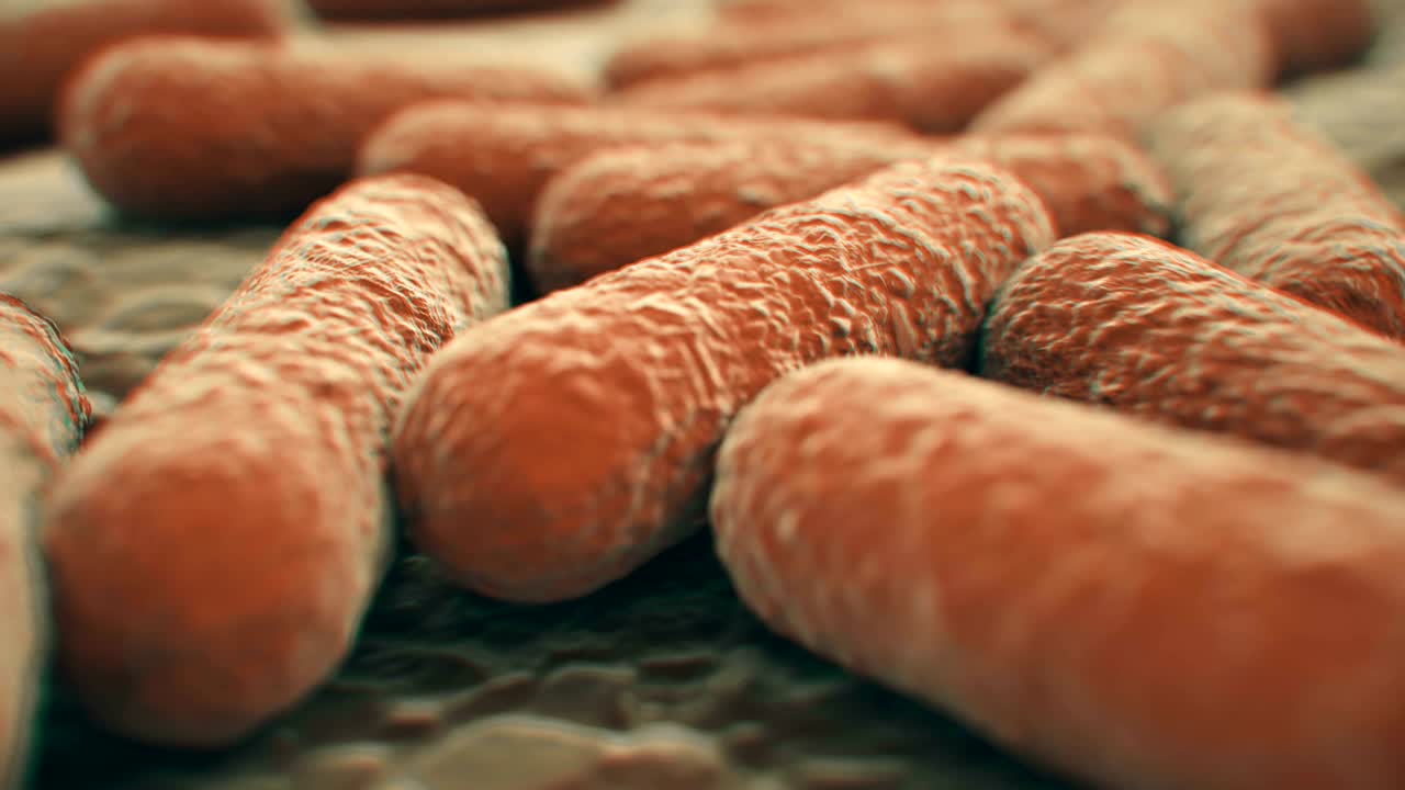 박테리아 식민지의 4k 현미경 시각.