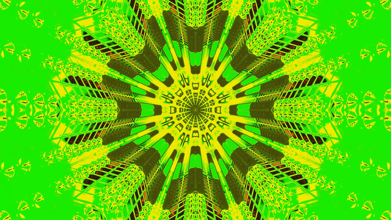 Il design presenta un loop continuo di un modello di tunnel verde, creando un effetto ipnotico. Questo contenuto visivo funge da screensaver ipnotizzante, adatto per migliorare la tranquillità e la concentrazione.