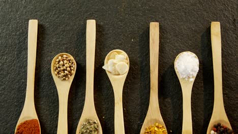 various spices arranged in a spoon 4k