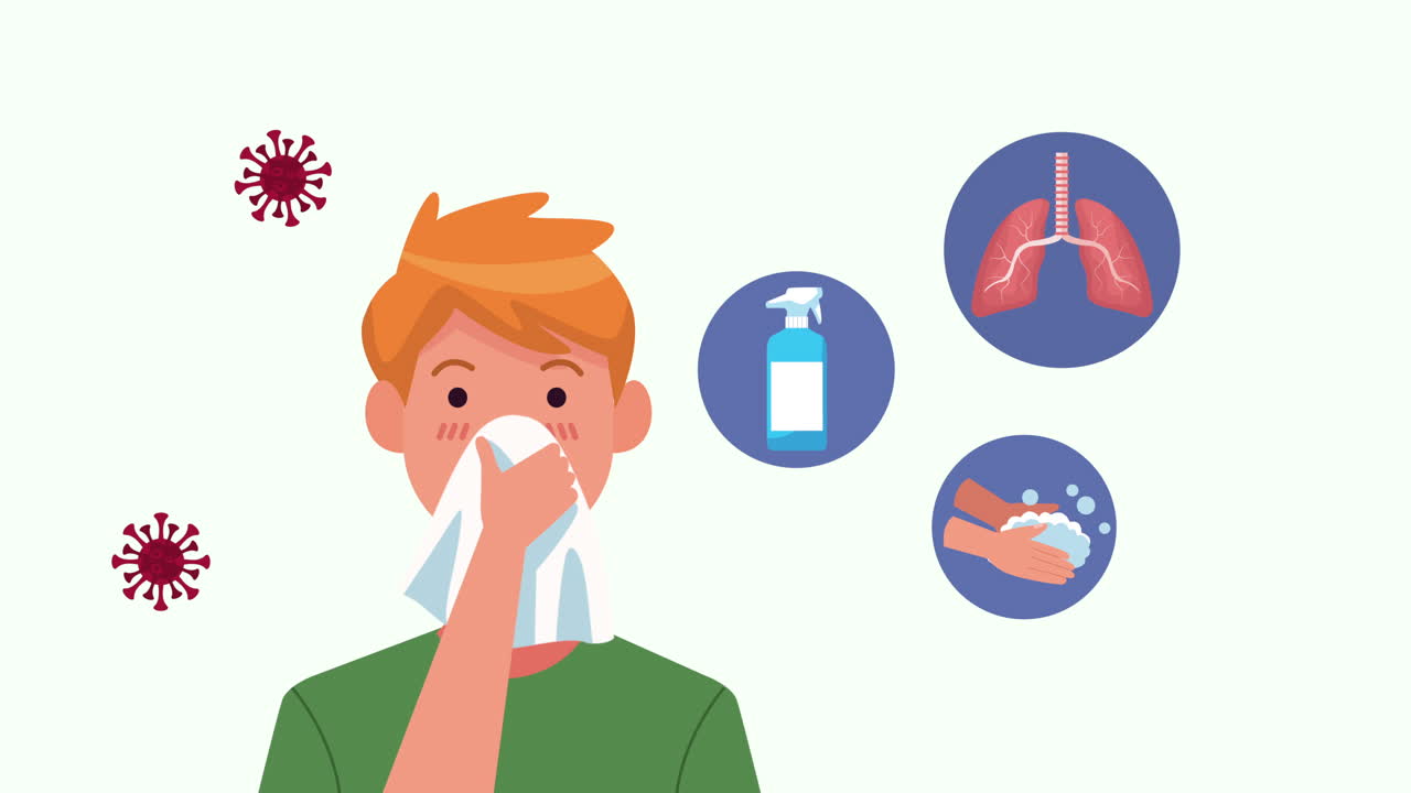 코로나19를 멈추기 위한 캠페인 (stop covid-19 campaign with man sick and icons)