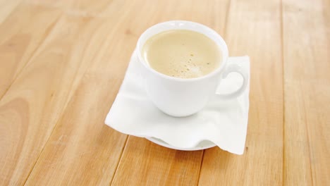 close-up of white coffee cup with creamy froth