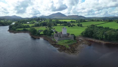 drone aerial view, doe castle, donegal, ireland