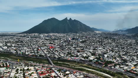 aerial view of monterrey, mexico with cerro de la silla mountain