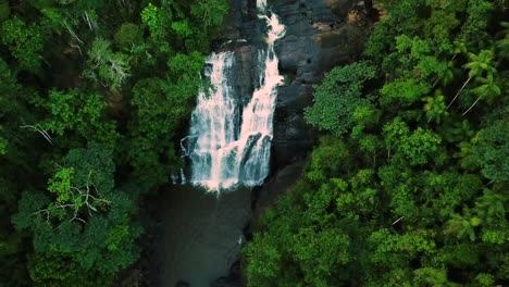 Aufnahme-Einer-Kippaufnahme,-Die-Einen-Riesigen-Wasserfall-Im-Grünen-Dschungel-Brasiliens-Zeigt