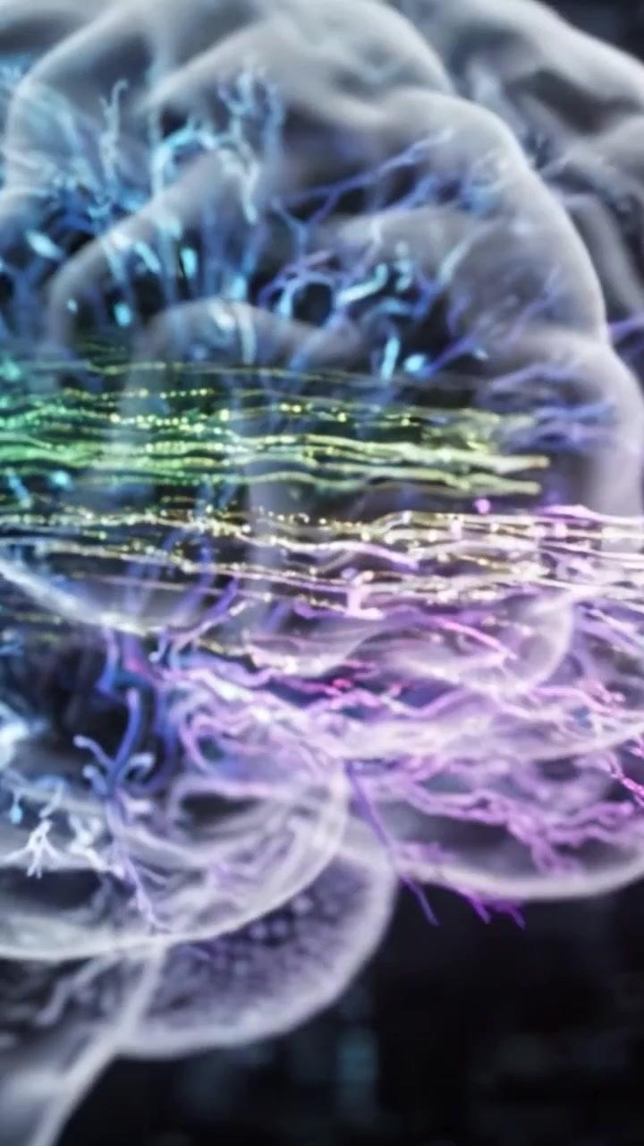 Uma Representação Visual Deslumbrante do Cérebro Humano Destacando a Atividade e Conectividade Neural Através de uma Exibição Dinâmica e Colorida de Padrões de Energia
