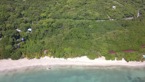 Aerial-view-of-the-beach-and-the-foresto-at-San-Andres,-Colombia,-Caribbean-sea