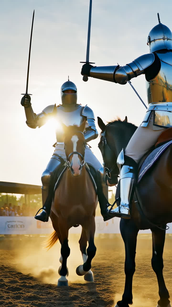 Knights on horseback in armor with swords