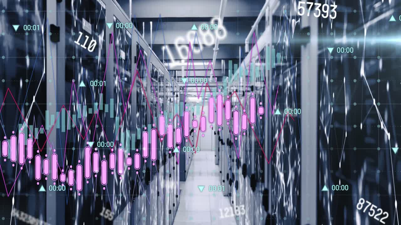 Animazione dell'elaborazione di dati finanziari su server di computer